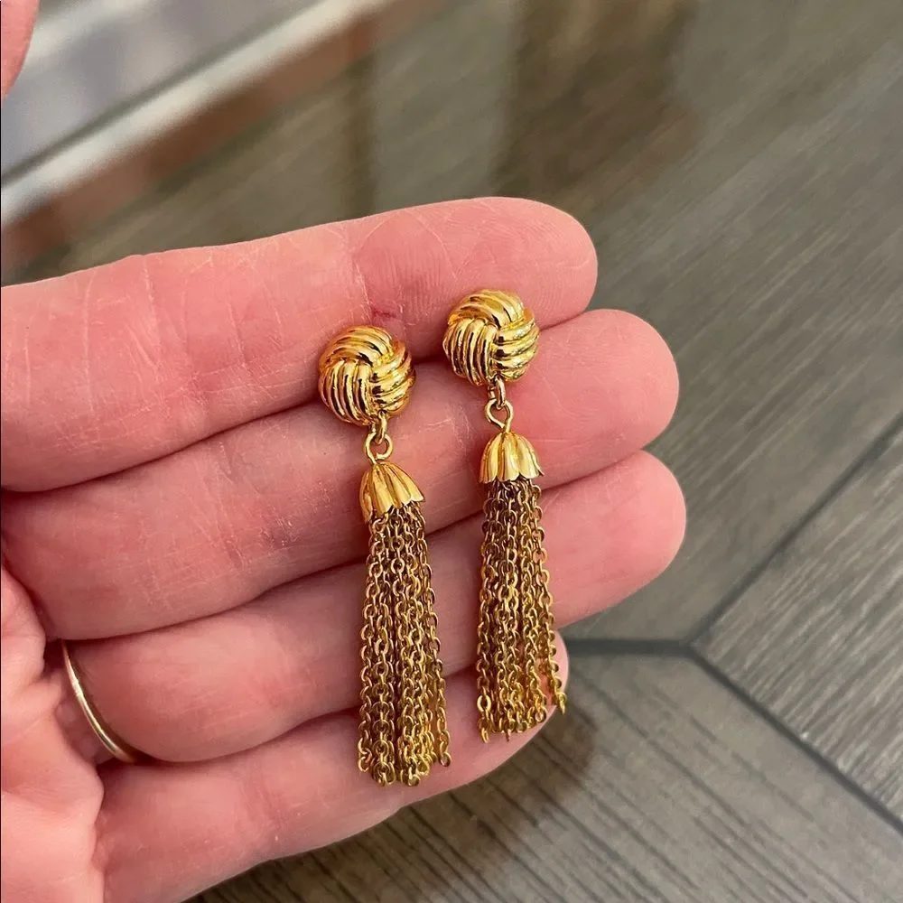 Vintage Gold-tone Tassel Earrings - Chain Tassel Earrings